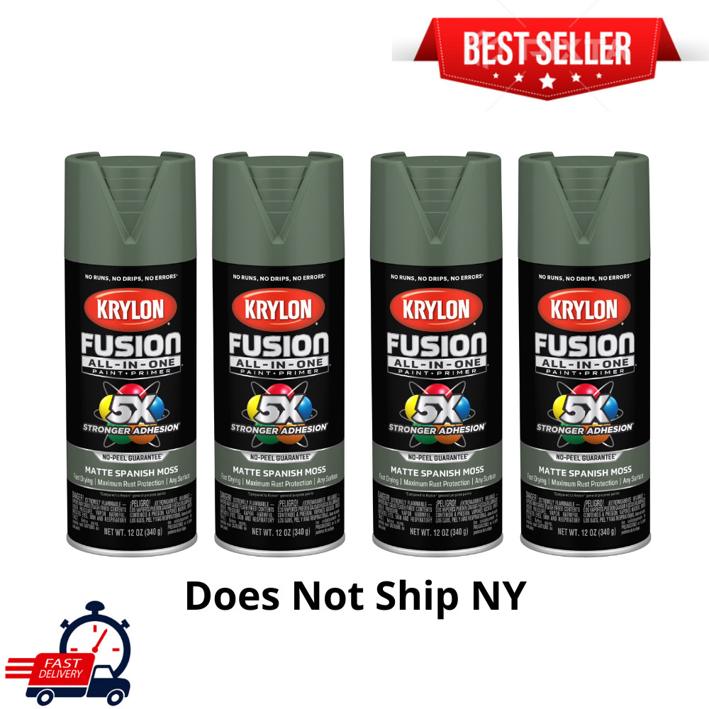 4 Pack Krylon Fusion All-In-One Spanish Moss Matte Spray Paint, 12 oz, K02796007