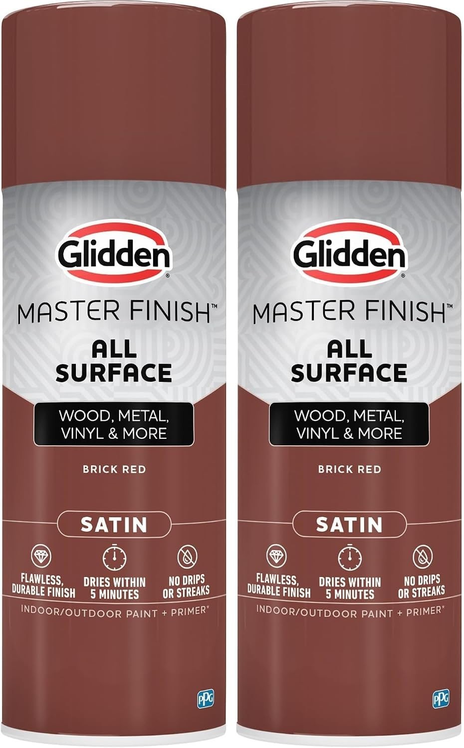 Master Finish Brick Red Spray Paint & Primer Set – 12 oz Satin Finish, 2-Pack