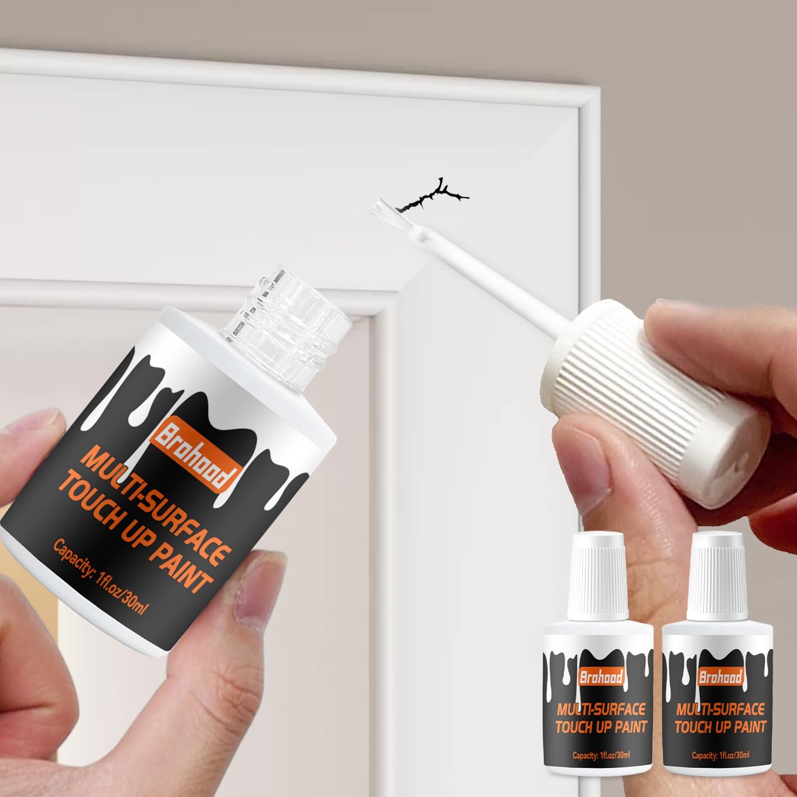 White Semi-Gloss Touch Up Paint, 2Pcs Multi-Surface Repair Chips Scratches