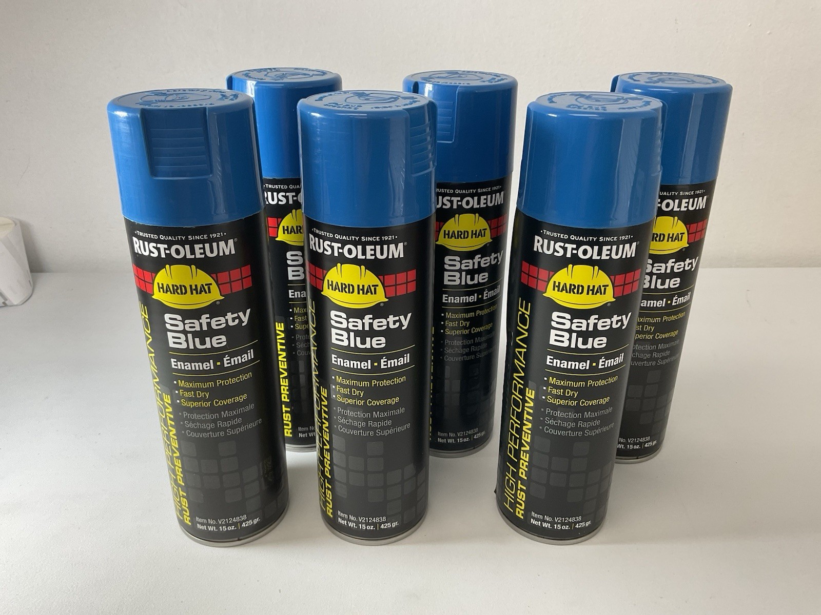 Case Of 6 Cans Of RUST-OLEUM Hard Hat V2124838 Spray Paint – Safety Blue – 15oz
