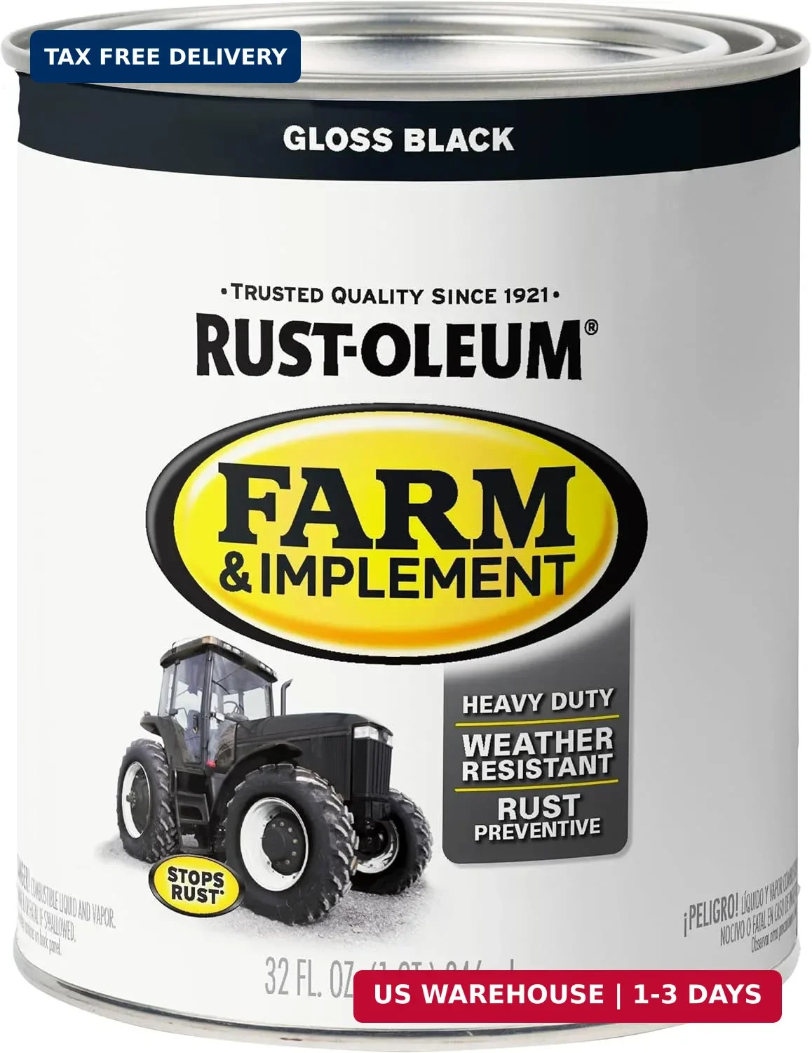 Rust-Oleum 280104 Farm & Implement Enamel Paint, Quart, Gloss Black, (Pack of 1)