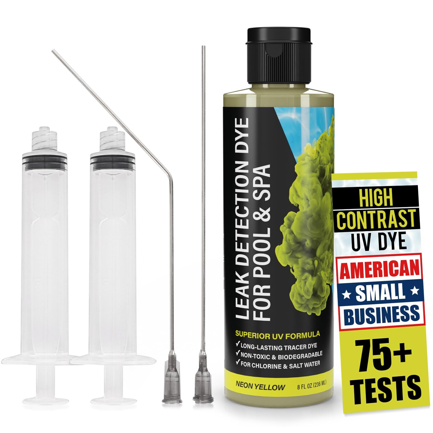 Pool Leak Detection Dye Kit – with 2 Precision Applicators Fluorescent Yellow