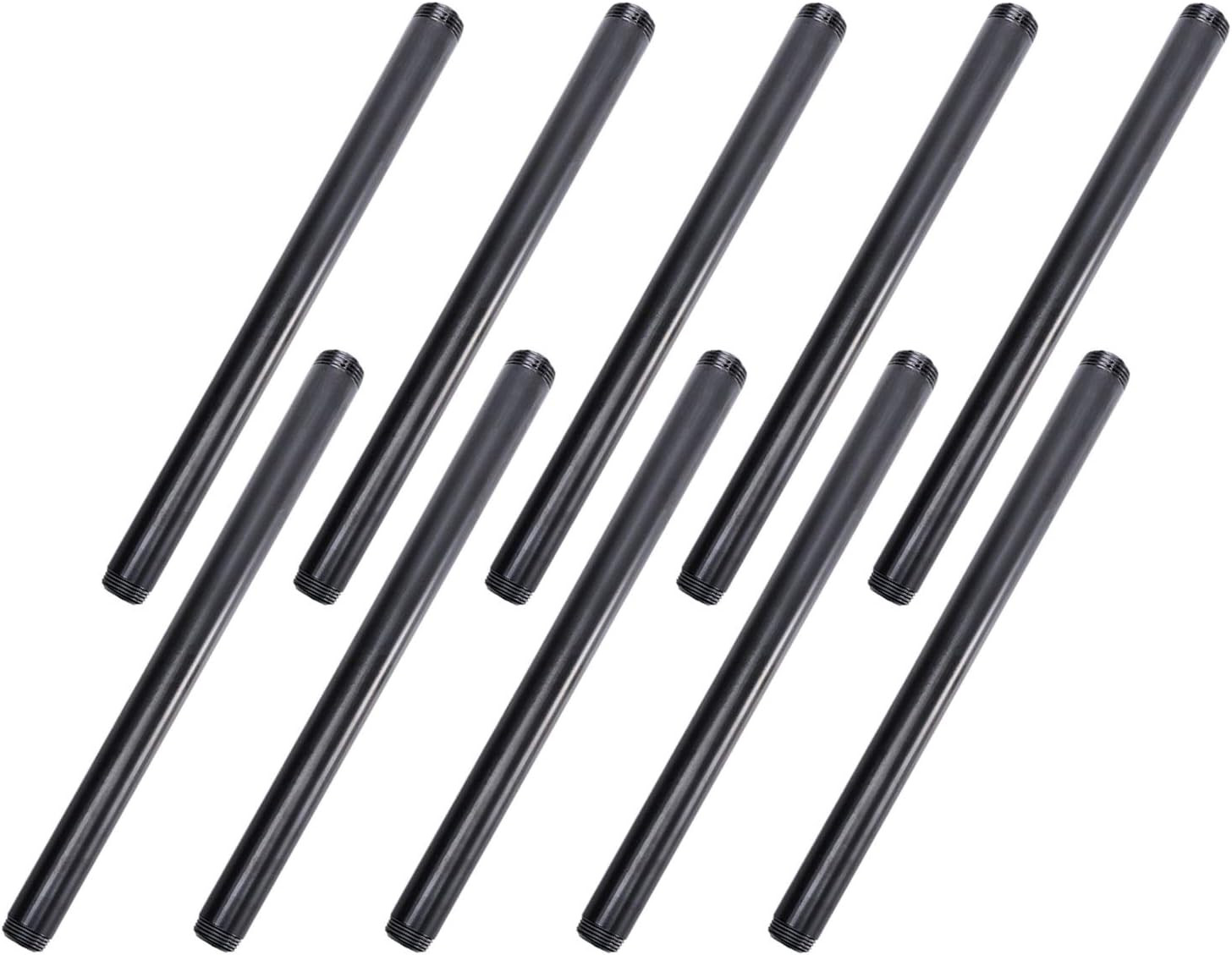 1/2″ X 6″ Black Painted Iron Pipe, 10 Pack Black Paint Finish Threaded Metal Pi