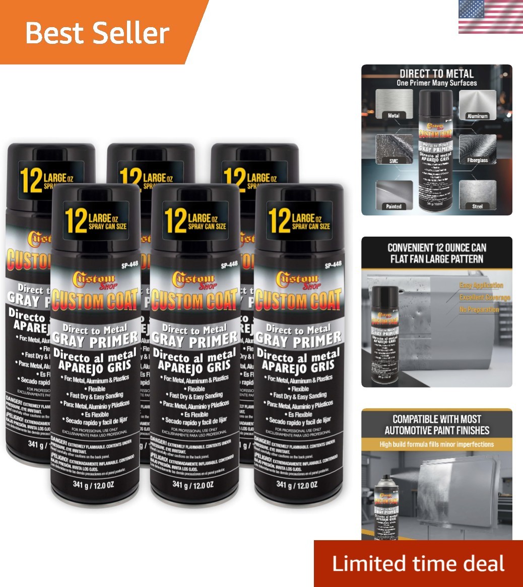 Versatile 1K Primer Spray Paint in Grey – 6 Pack 12 Oz for Perfect Finish