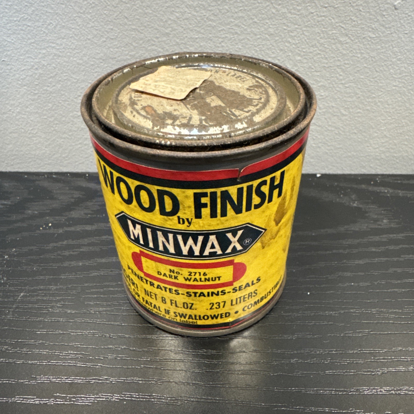 Vintage Minwax 2716 Dark Walnut Wood Finish 1/2 Pint 3/4 Full Old Label