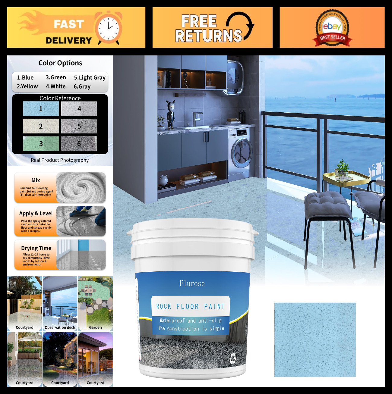 High-Gloss Epoxy Floor Paint – Self-Leveling, Wear-Resistant, Non-Slip, Marble E