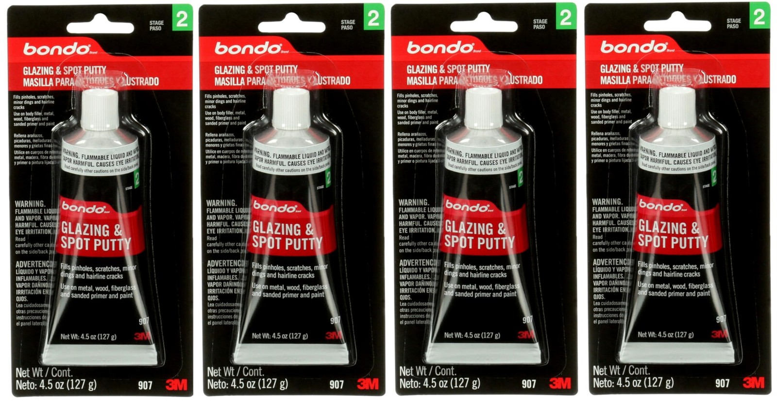 3M Bondo 907 Glazing and Spot Putty – 4.5 oz, 4 Pack Ounces, Black