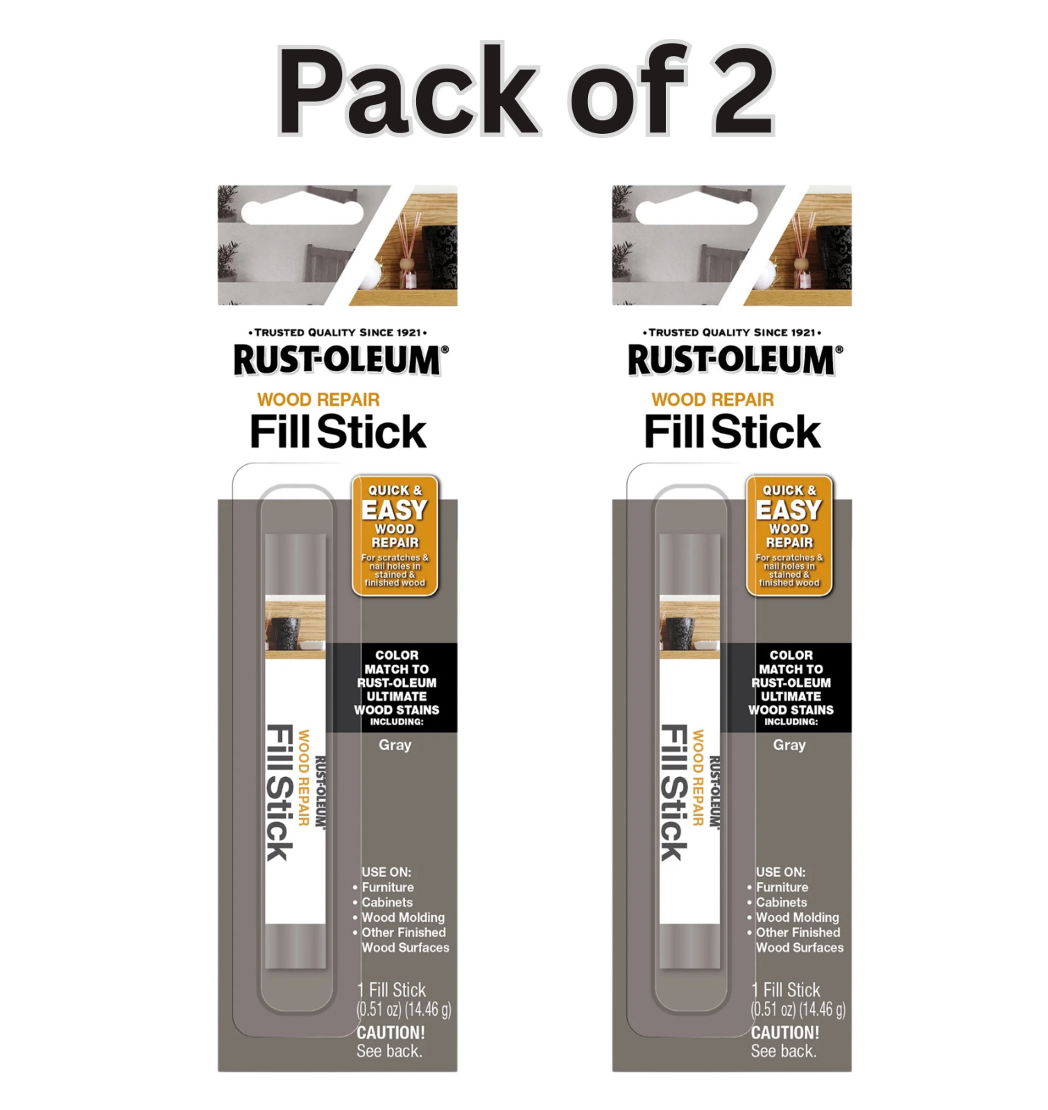Rust-Oleum Wood Repair Fill Stick, Gray, Quick & Easy Wood Repair 0.51 oz. -2pk
