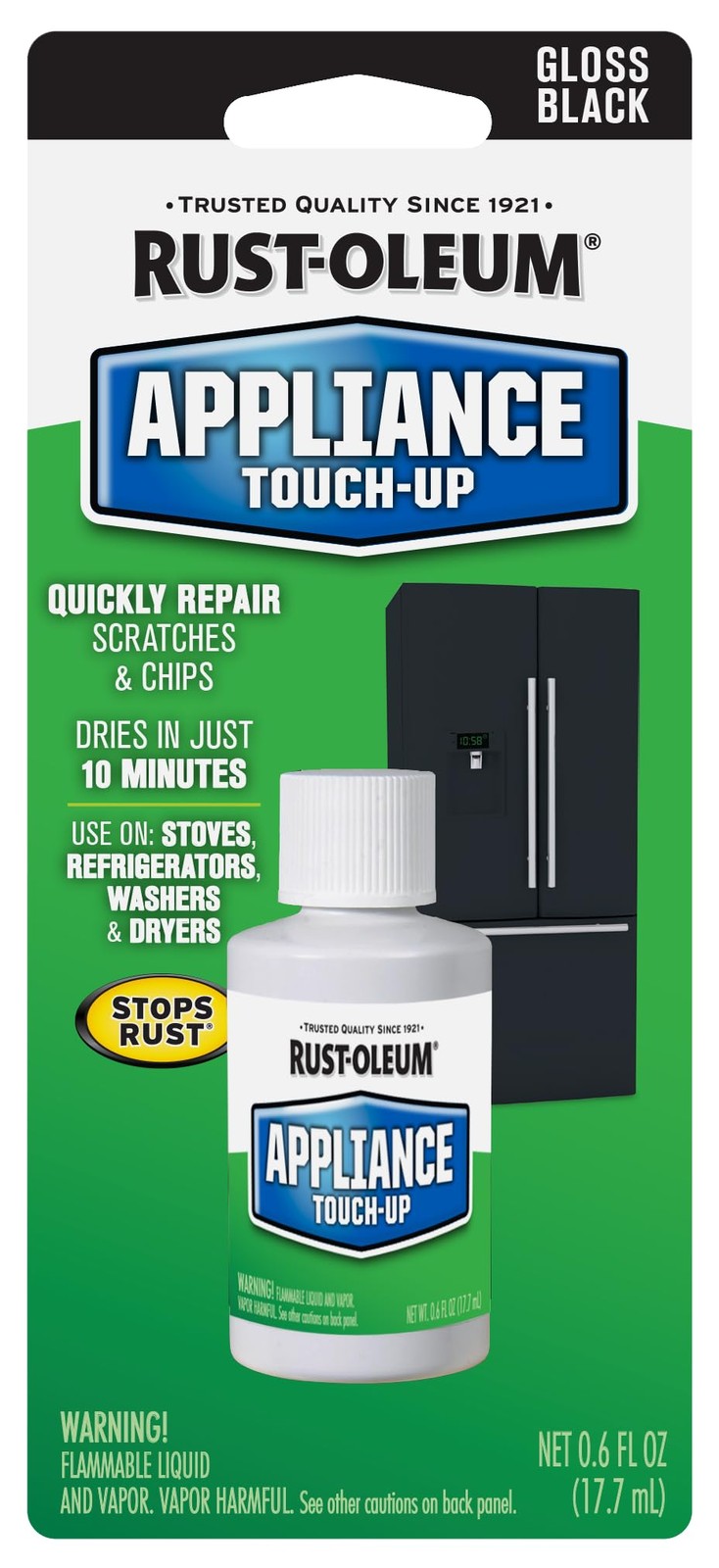 Rust Oleum Appliance Touch Up Paint 0.6 Oz Black Quick Dry High Gloss Finish