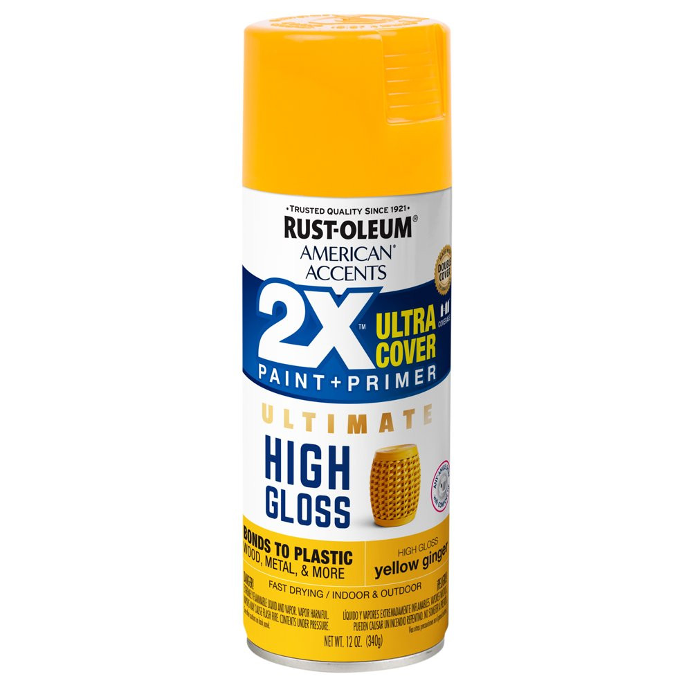 All Surfaces 2X Ultra Cover High Gloss Yellow Ginger Spray Paint & Primer 12 Oz