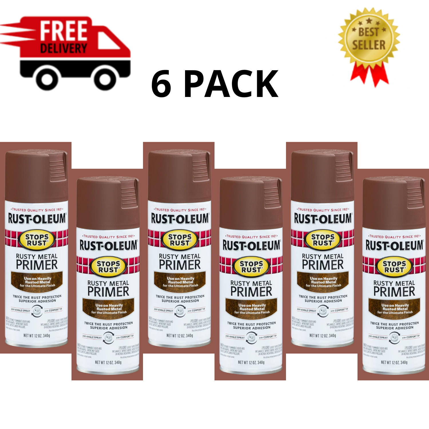 Rust-Oleum Stops Rust Rusty Metal Primer Spray 12 oz Aerosol Can 6 Pack