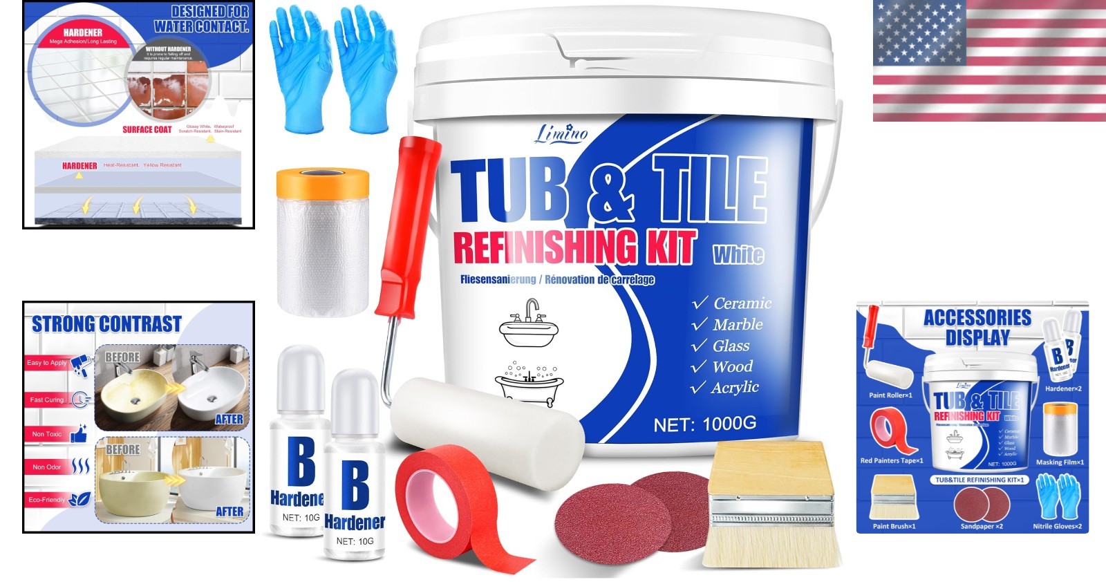 Tub and Tile Refinishing Kit – 35Oz Semi-Gloss White Tile Paint with Tools for B