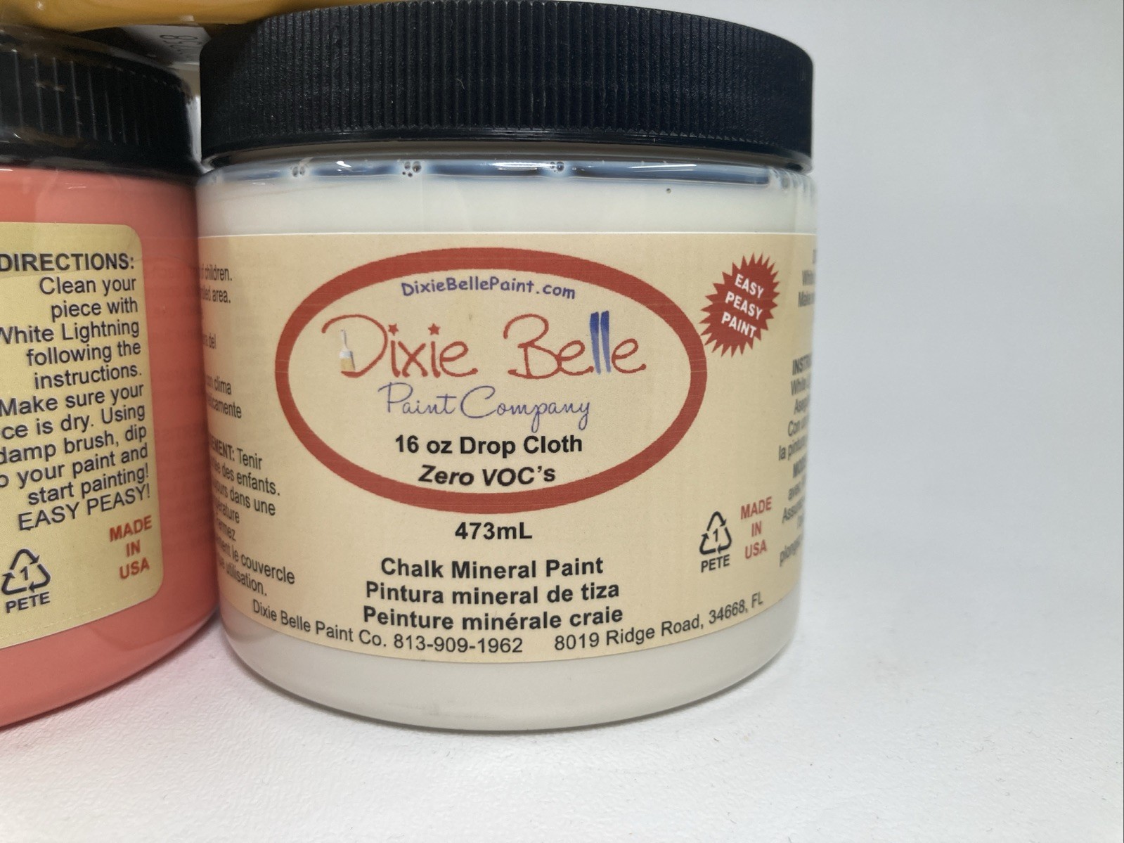 New Dixie Belle Chalk Mineral Paint, Matte USA – 8oz Mustard 16oz Cloth Flamingo