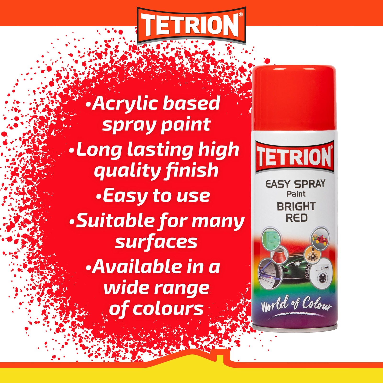 Tetrion Easy Spray Paint – Bright Red 400ml – Acrylic Spray for Wood, Metal, …