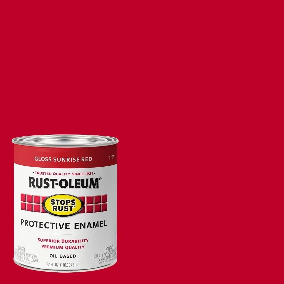Rust-Oleum 7762502 Stops Rust Brush On Paint, Quart, Gloss Sunrise Red, 1 Quarts