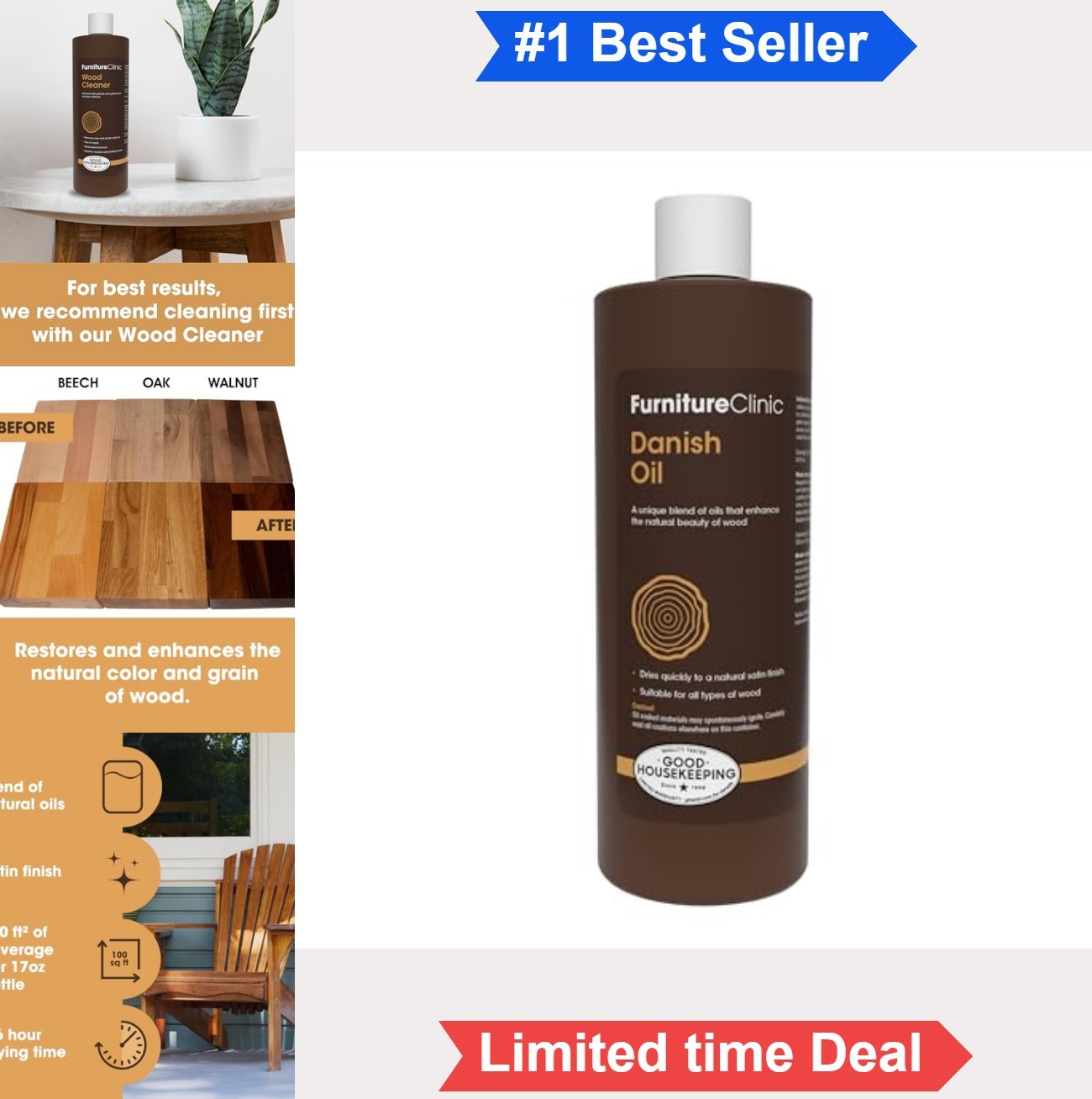 Danish Oil Wood Finish 500ml Satin Seal Protect Interior Exterior Furniture Oak