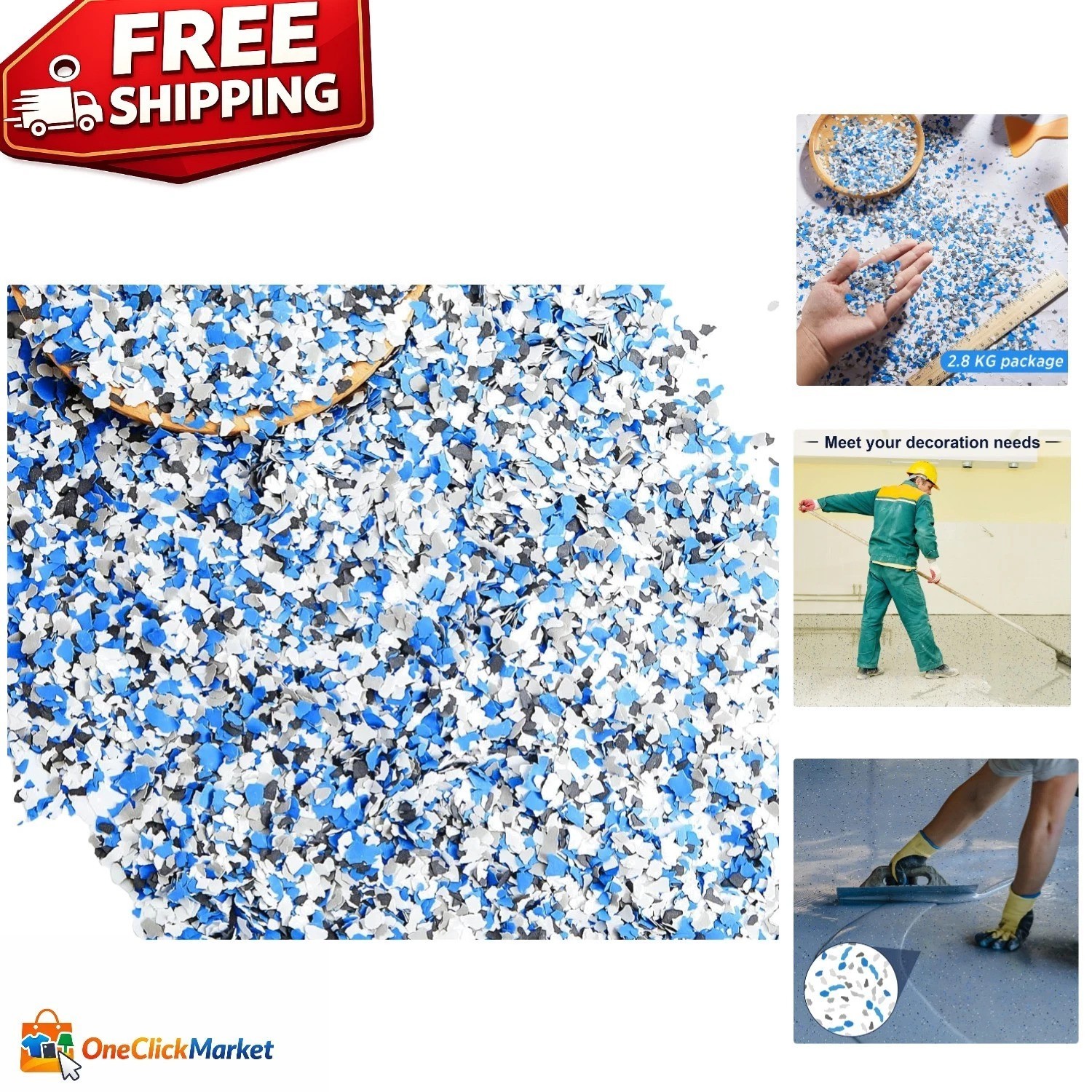 Acrylic Decorative Color Chips – 2-4 mm Epoxy Flakes in Black, White, Blue, Grey