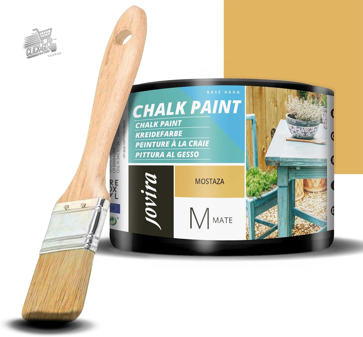 Chalk Paint Plaster Paint Furniture Matte Wood 375ml Mustard Brush Shabby Chic