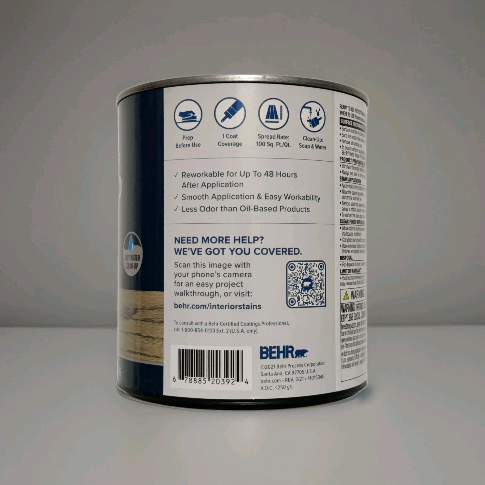 One Quart Behr Premium Fast Drying Water-based Wood Stain Weathered Gray B4536