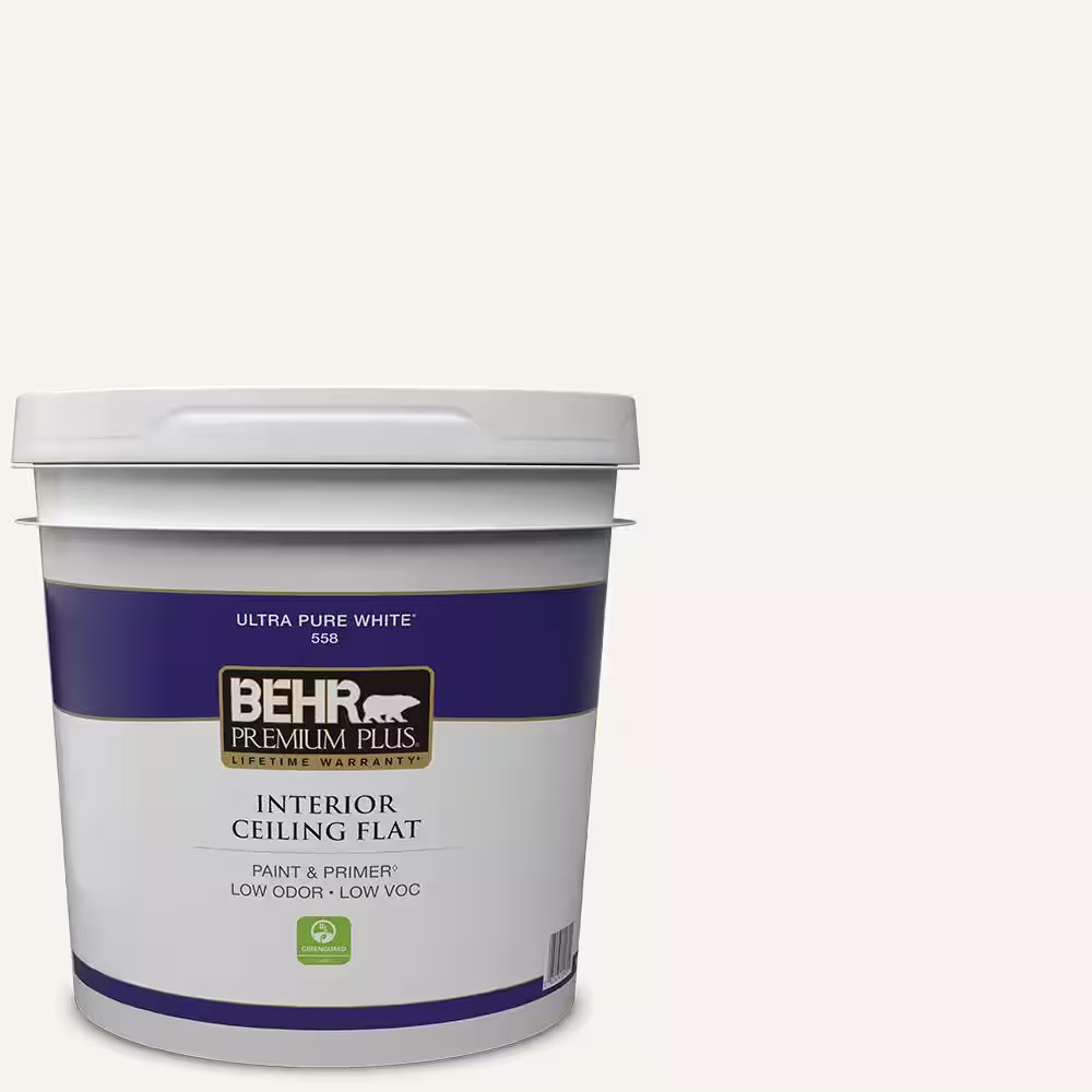 BEHR 2-Gal Ultra Pure White Ceiling Paint – Flat Finish for Smooth Even Coverage