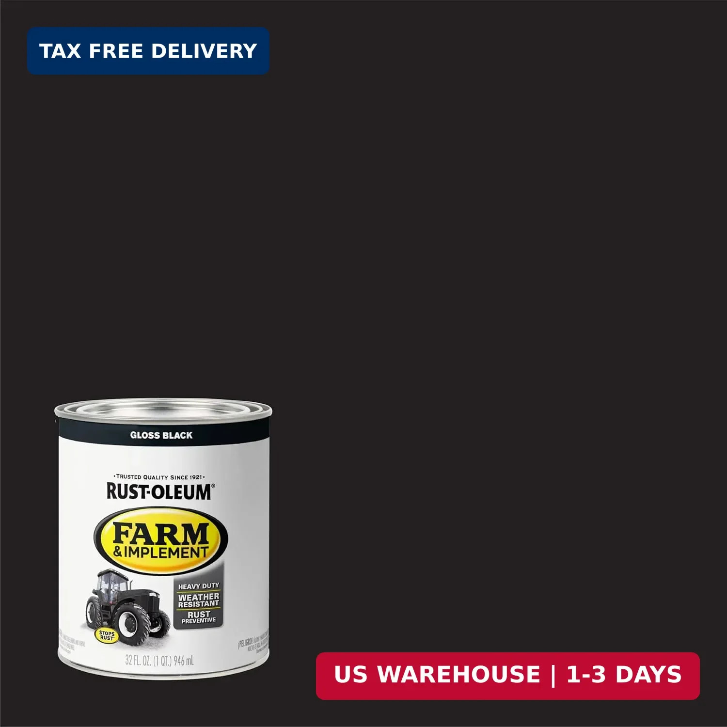 Rust-Oleum 280104 Farm & Implement Enamel Paint, Quart, Gloss Black, (Pack of 1)
