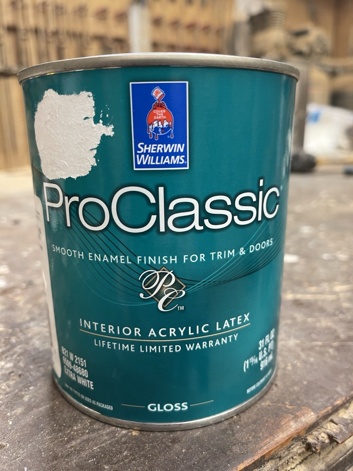 Sherwin Williams Pro Classic Trim Enamel /Water Base Gloss/ Extra White / Quart