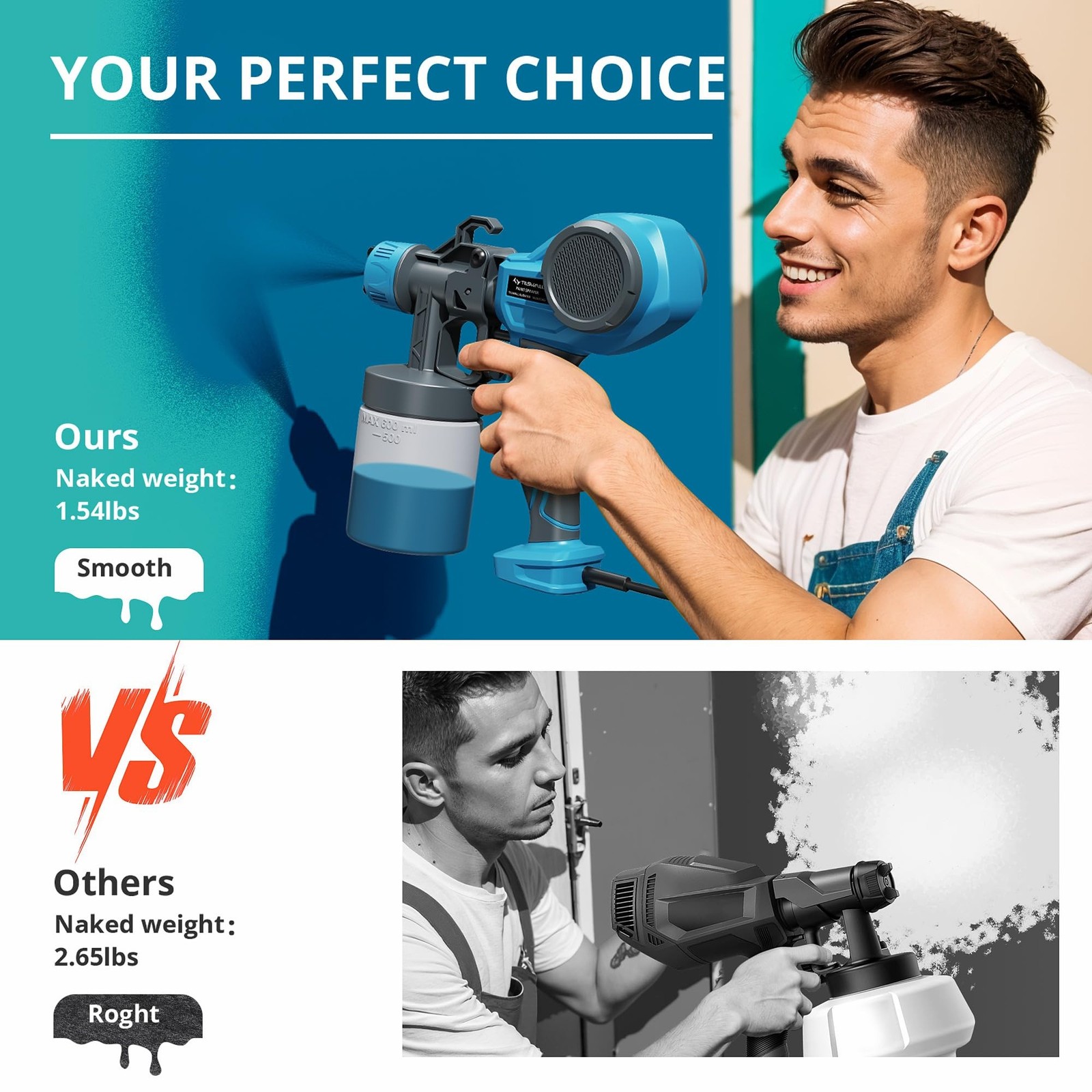 Tilswall Paint Sprayer Alien500 Lightweight HVLP Spray Gun, High Power Electr…