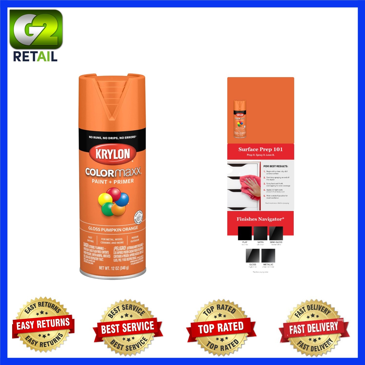 Krylon COLORmaxx 12oz Gloss Pumpkin Orange Spray Paint & Primer – Rust Resistant