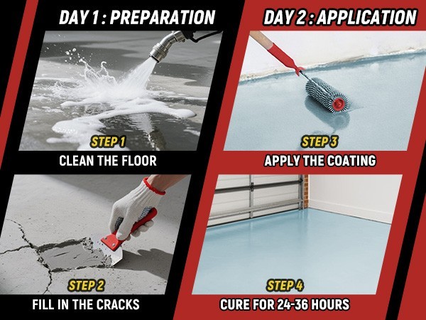 Professional Epoxy Floor Paint Kit -Acrylic Concrete Coating for Garage，1 Gallon
