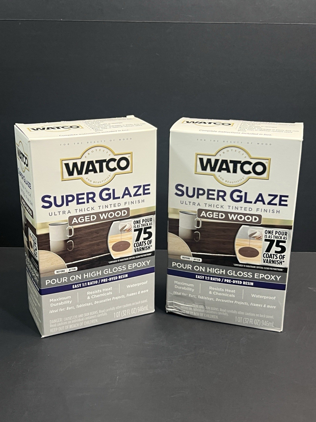 NEW x 2 Watco Super Glaze Ероху Aged Wood 1qt Ultra Thick High Gloss