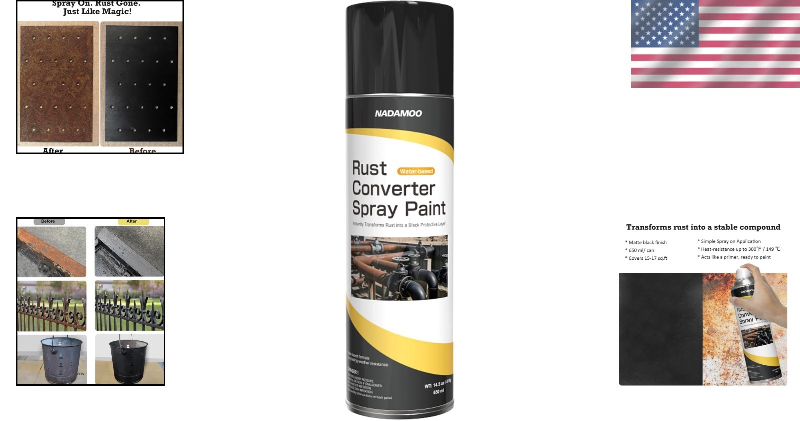 Rust Converter & Primer Spray Paint – Black Matte, 14.5 Oz, 2-in-1 Solution