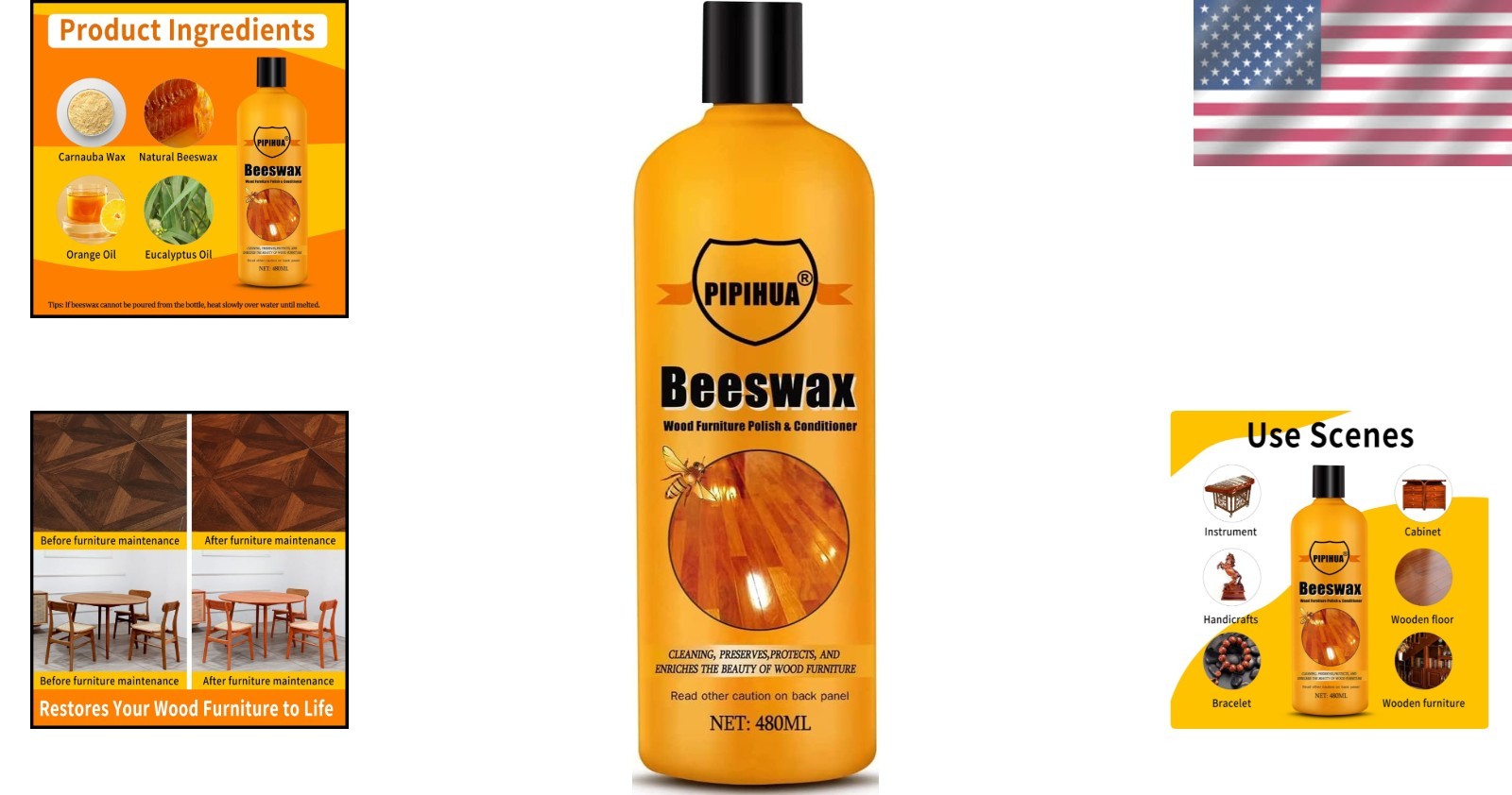 Natural Beeswax Polish & Conditioner – Eco-Friendly Wood Restorer 16.23 Fl Oz