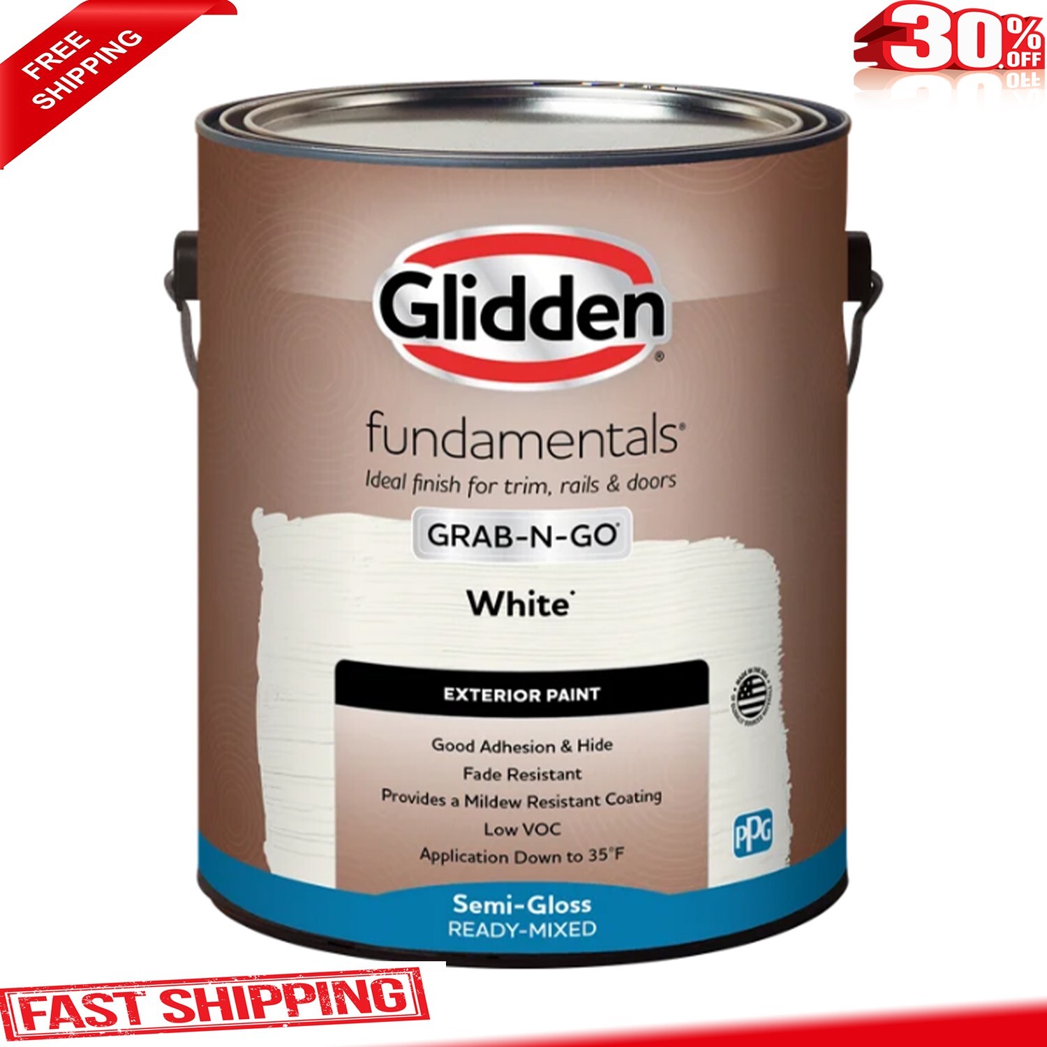 Fundamentals Exterior Paint White, Semi-Gloss, Fade resistant, Low VOC 1 Gallon