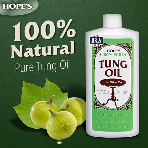 100% Pure Tung Oil, Food Safe, Premium Waterproof Natural Wood One, 16 Fl Oz
