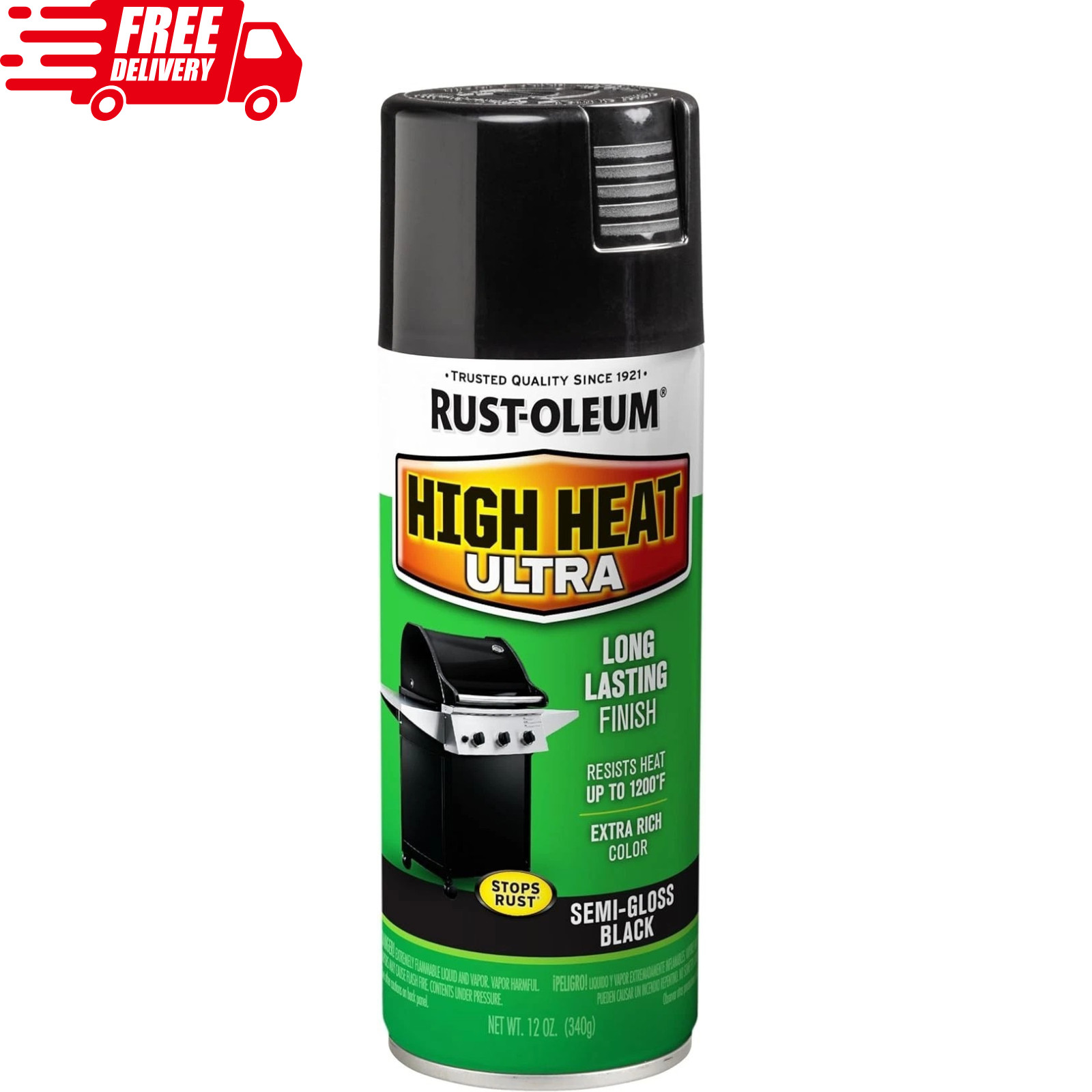Rust-Oleum High Heat Ultra Enamel Spray – Tough Semi-Gloss Black, Up to 1200 °F