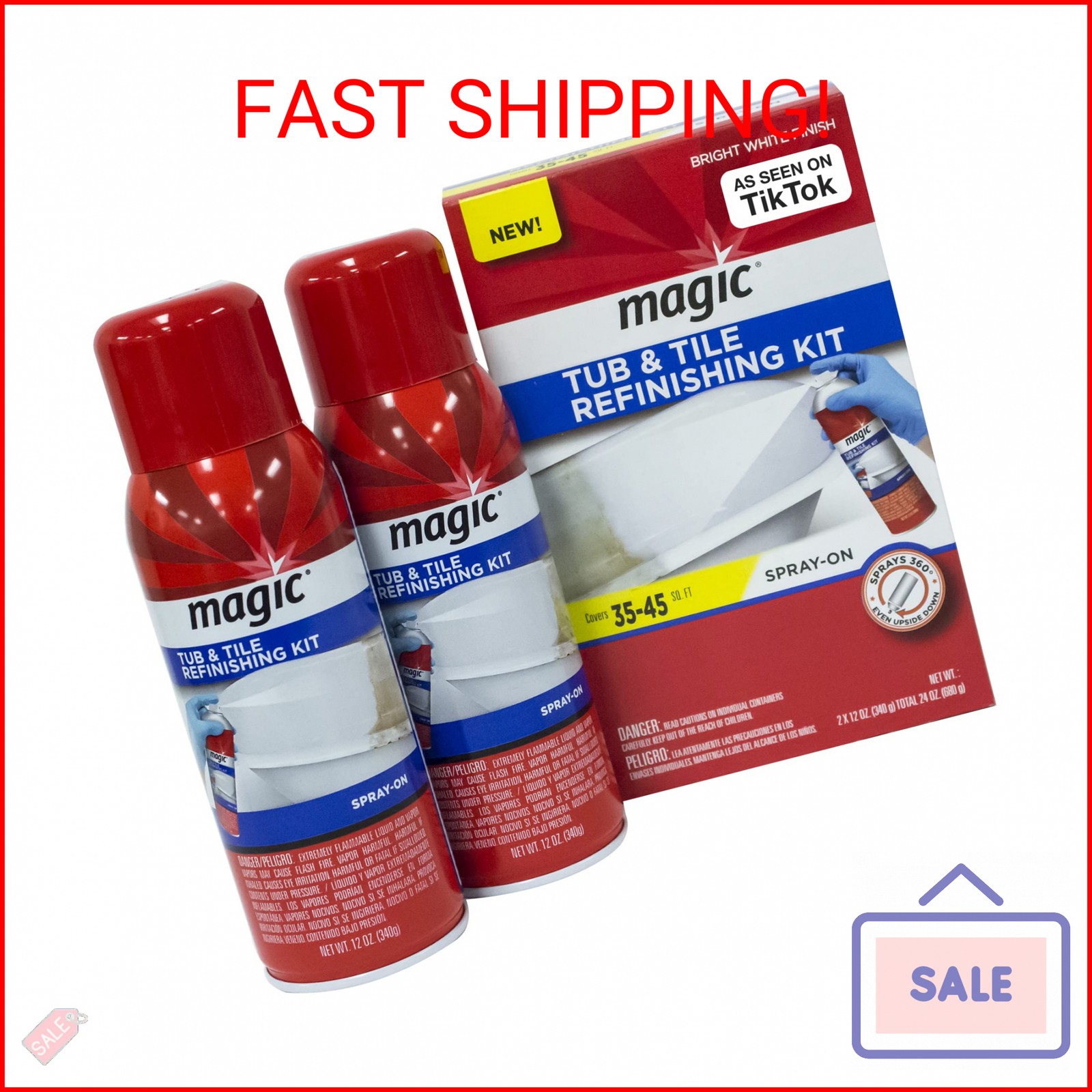 Magic Tub and Tile Refinishing Kit – Spray on Aerosol – Refinish Sinks Tile Porc