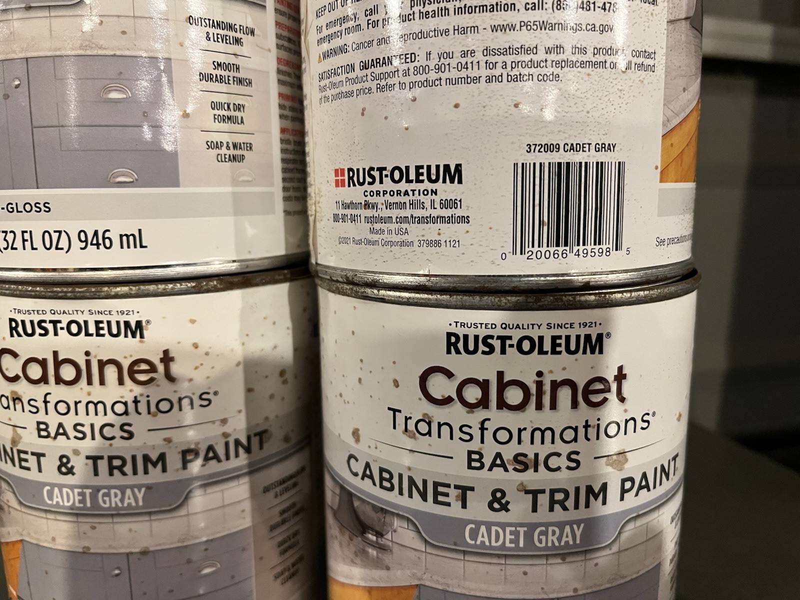 4 Cans RustOleum Cabinet And Trim Paint Cadet Gray 372009