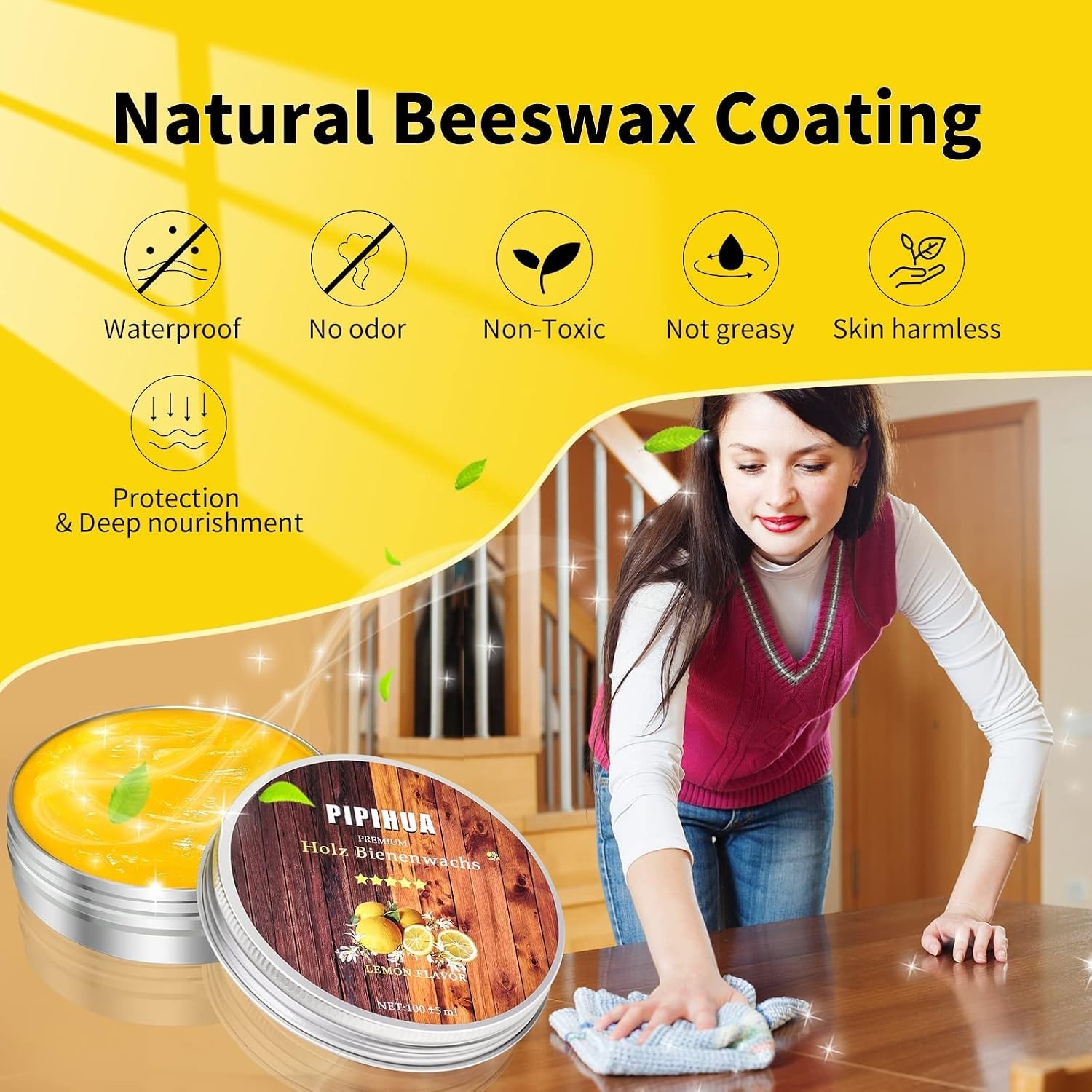 Natural Beeswax Polish & Conditioner for Wood – 100g, Waterproof & Non-Toxic