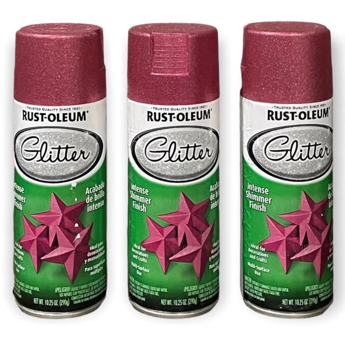 276287 Rustoleum Glitter Spray Paint Bright Pink 10.25-oz. Lot Of 3 Cans