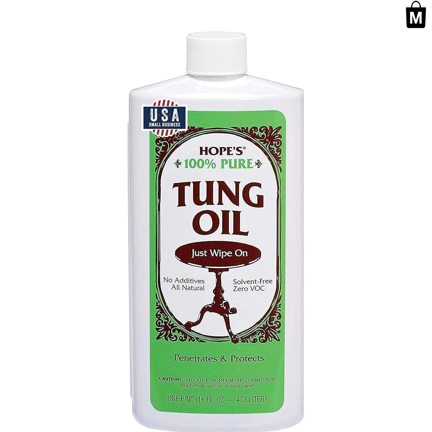 16 Fl Oz 100% Pure Tung Oil — Safe, Waterproof Wood Finish for Indoor & Outdoor