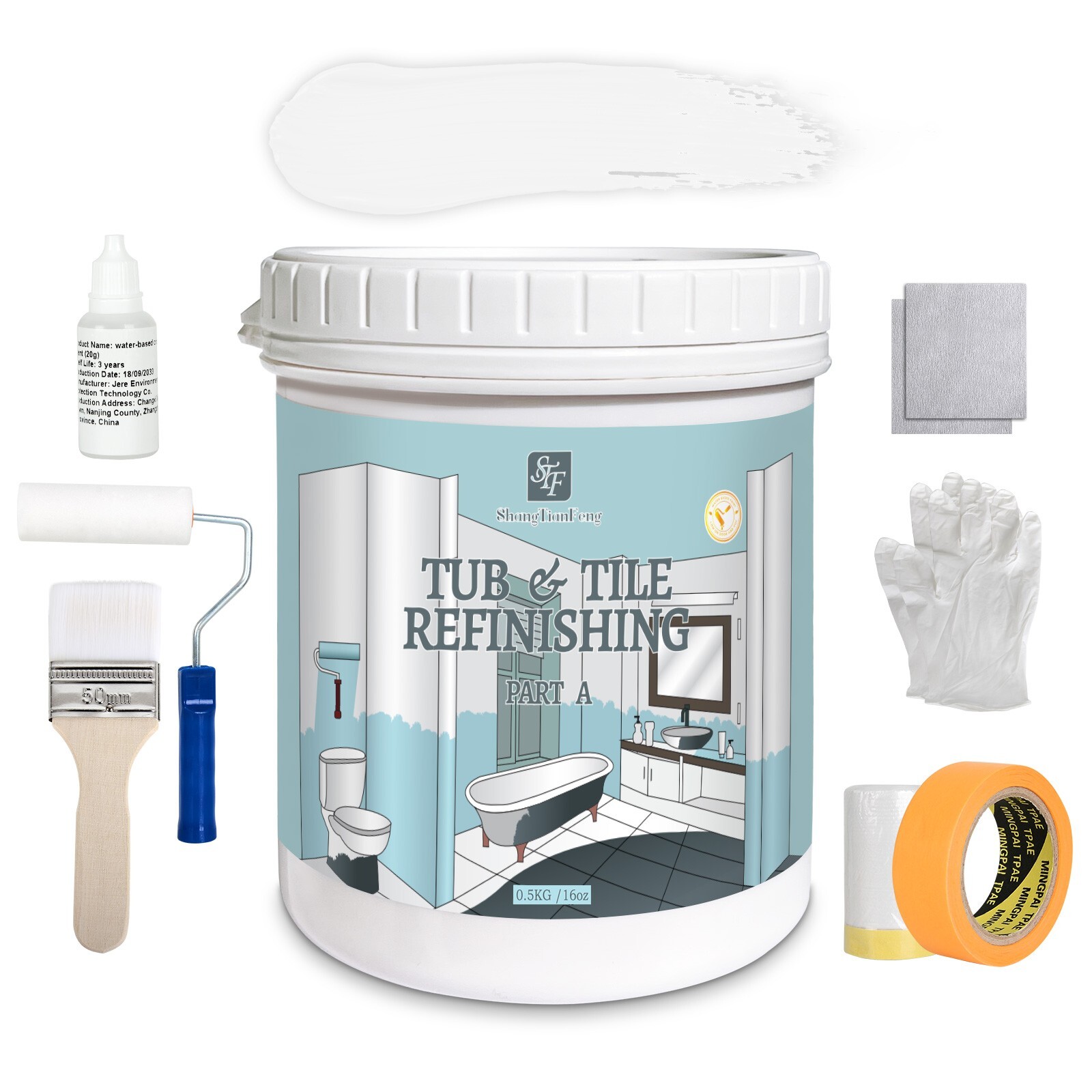 16Oz White Ceramic tub and tile Paint Refinishing Kit Bathtub Bathroom wall Pain