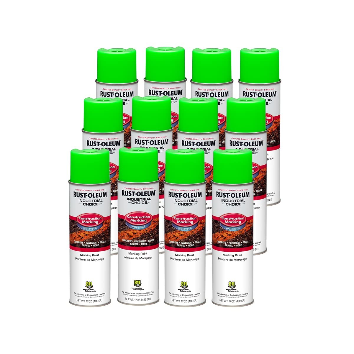 Rust Oleum 15Oz Fluorescent Green Marking Paint Pack Of 12 Fast Dry Durable