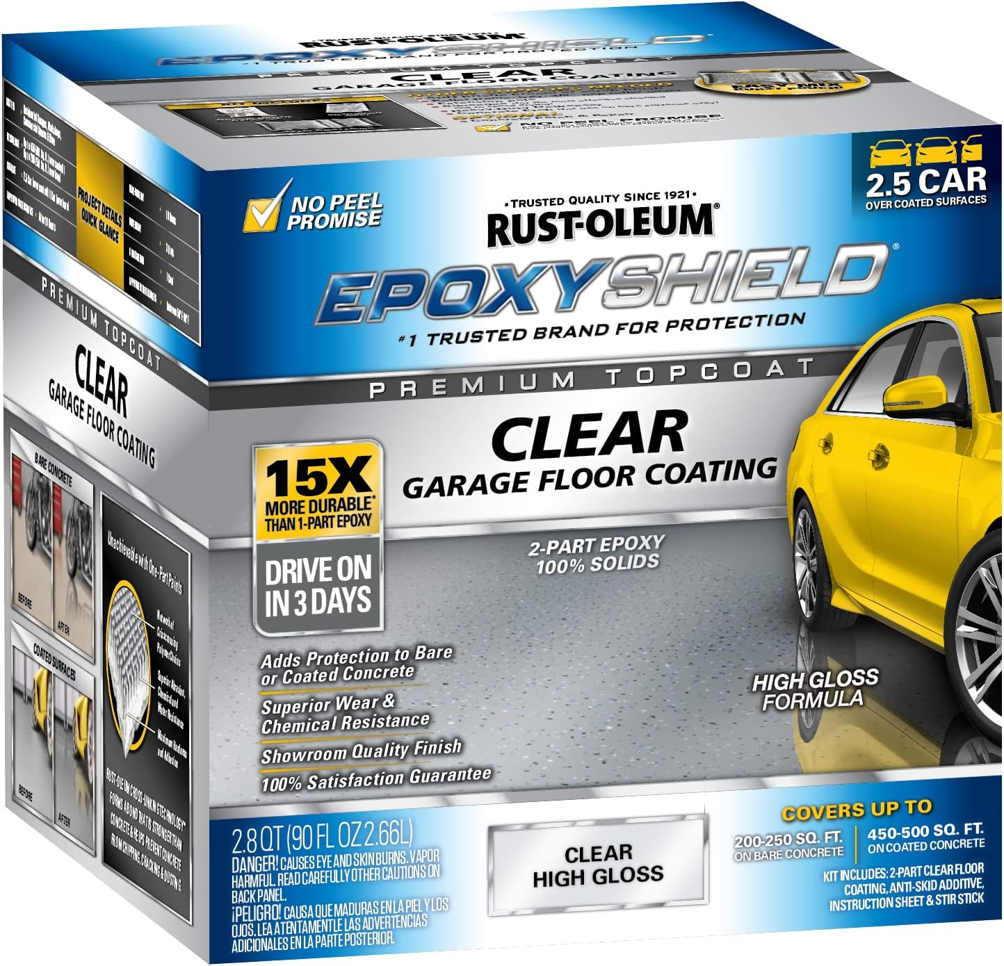292514 EPOXYSHIELD Premium Clear Garage Floor Coating Kit, 2.5 Car, Gloss Clear