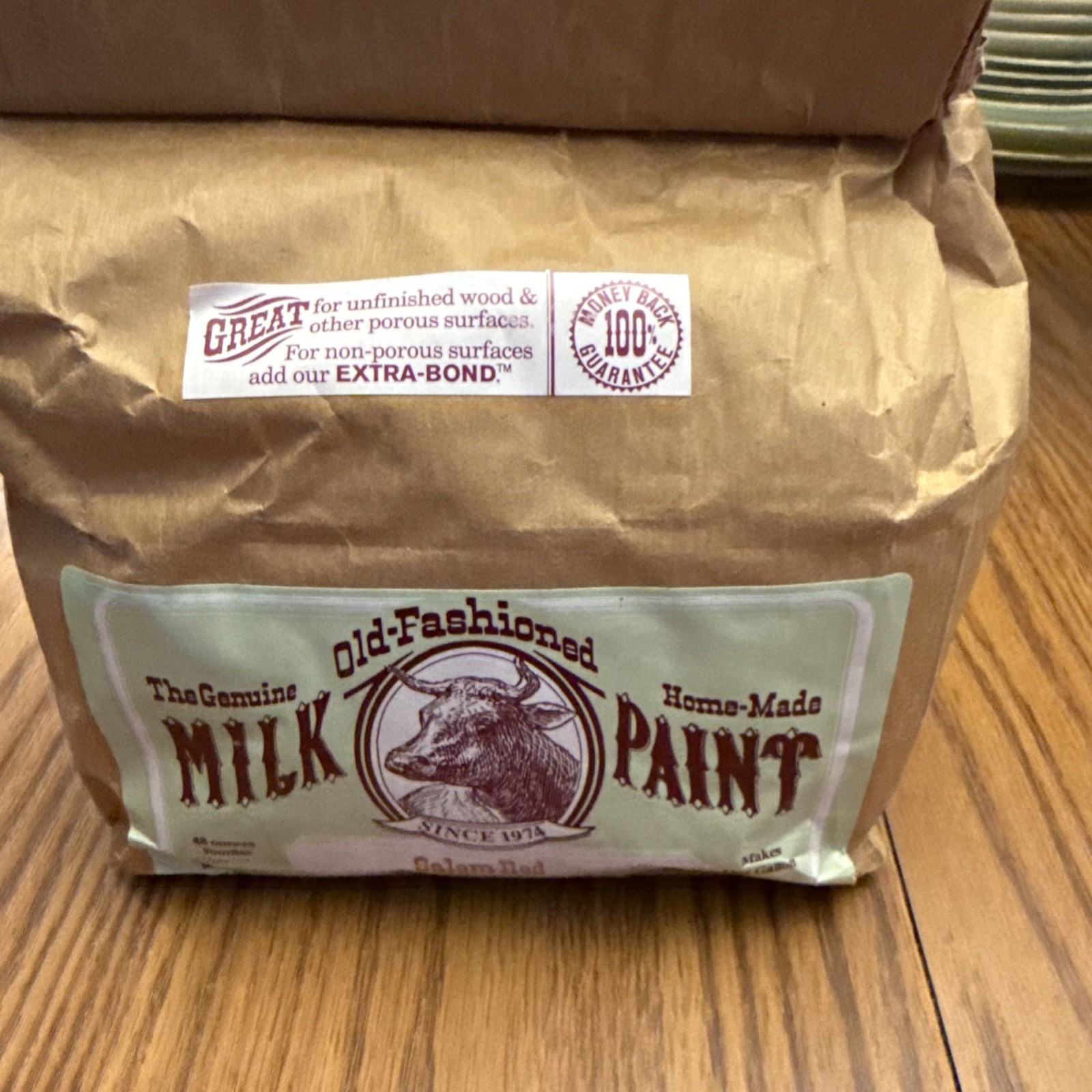 ONE BAG GENIUNE OLD-FASHIONED HOME-MADE MILK PAINT 48 oz powder SALEM RED 1 Gal