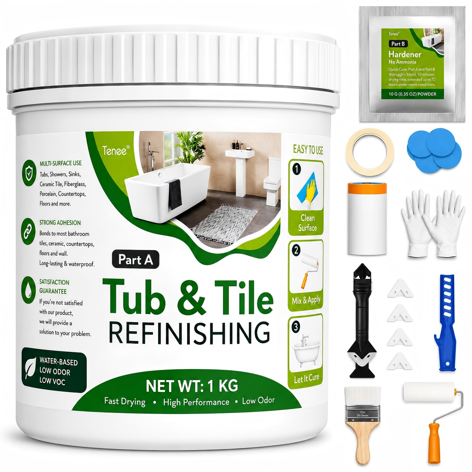 35 oz White Tub & Tile Paint Refinishing Kit, Semi-Gloss, Low Odor, Includes 8 T