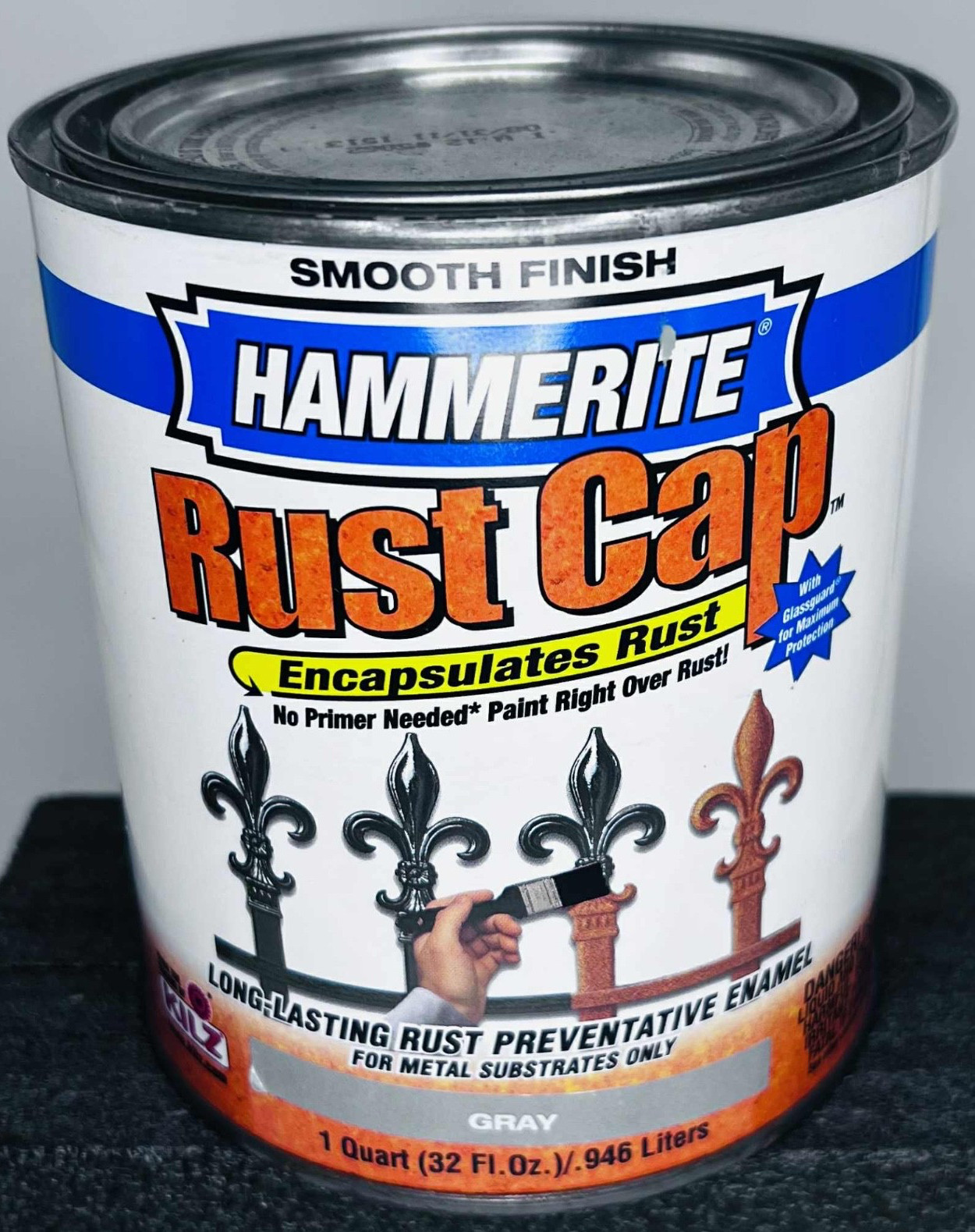 Hammerite Rust Cap, Smooth Gray Finish, Metal Paint & Primer, 1 Quart Can HTF