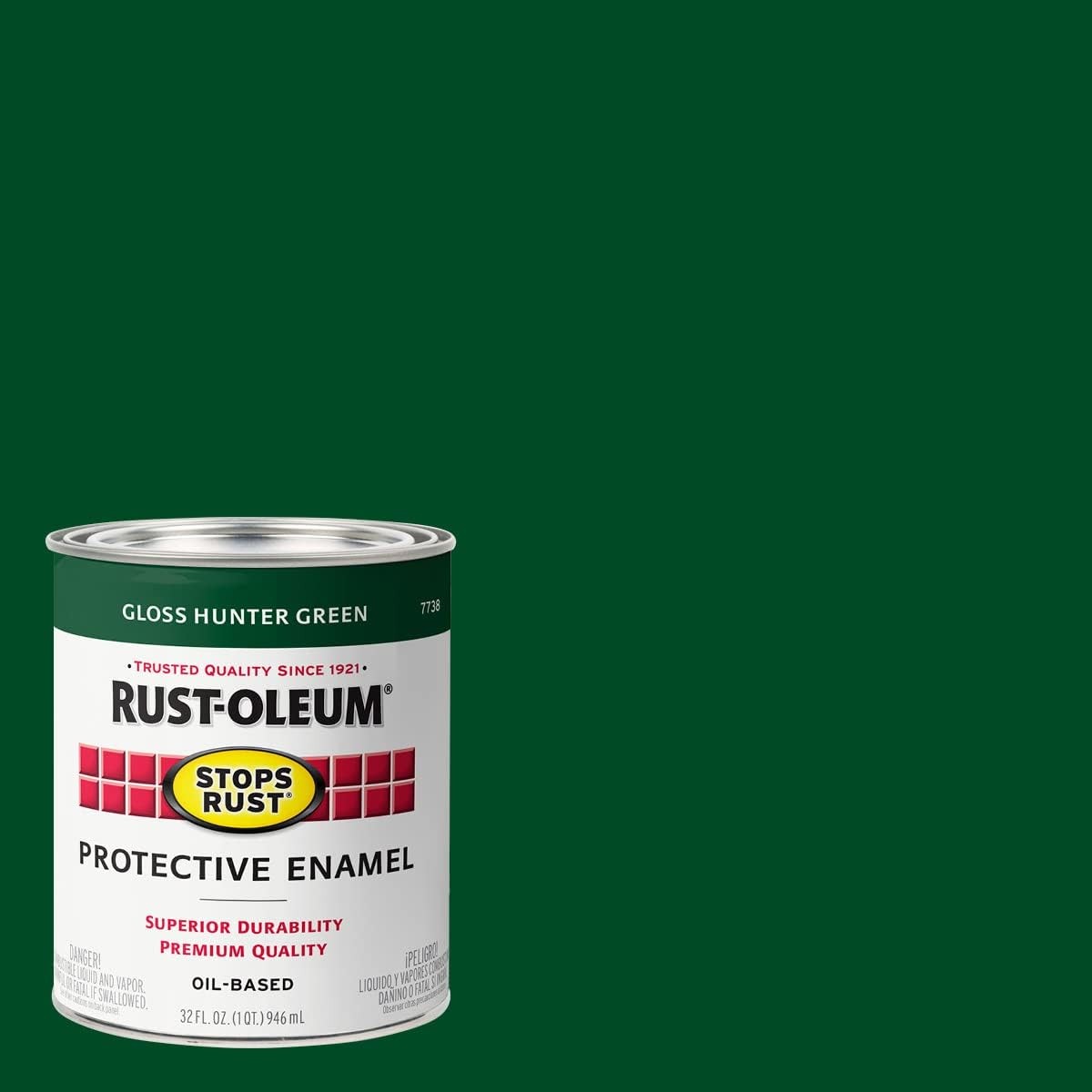 7738502 Stops Rust Brush On Paint, Quart, Gloss Hunter Green, (Pack of 1)