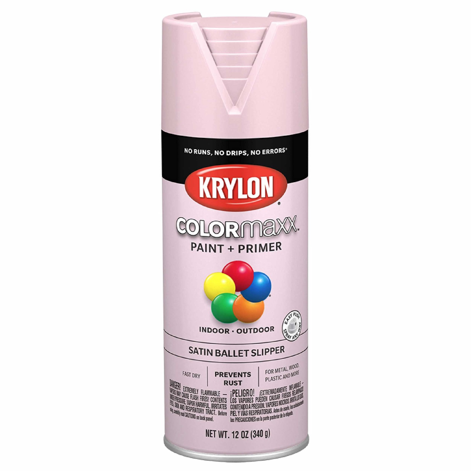 Krylon COLORmaxx Satin Ballet Slipper Pink Spray Paint 12oz Indoor Outdoor Use