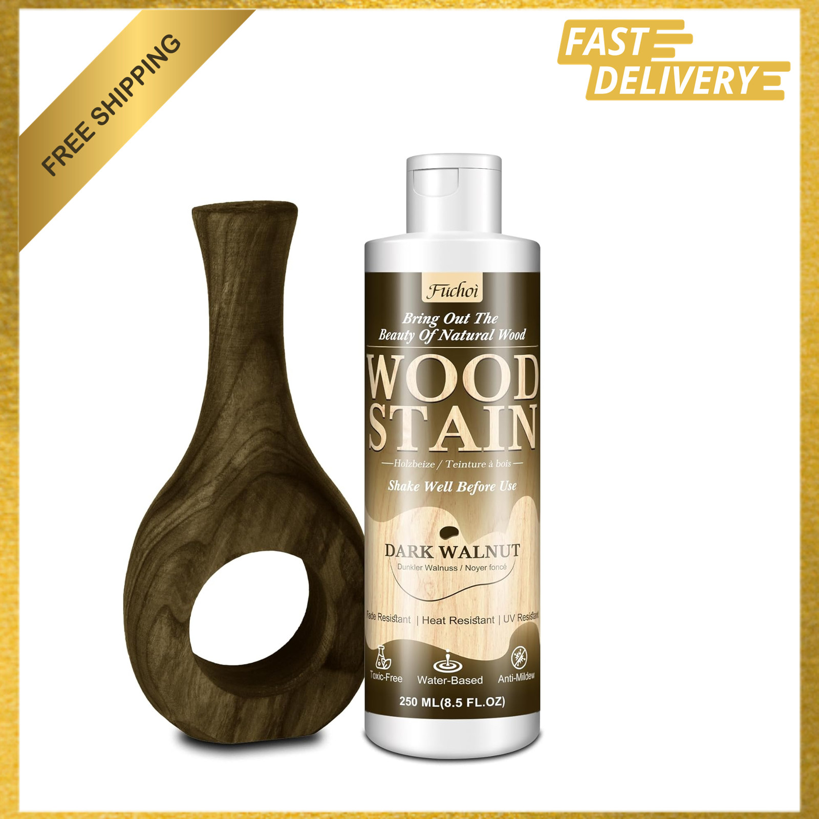Wood Stain 8.5oz Dark Walnut Water Based Furniture Varnish for Indoor Outdoor