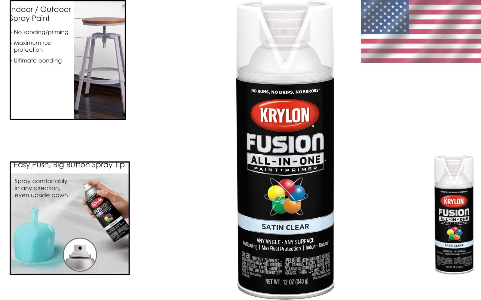 Versatile Clear Satin Spray Paint & Primer – 12oz, Rust Resistant for Outdoors